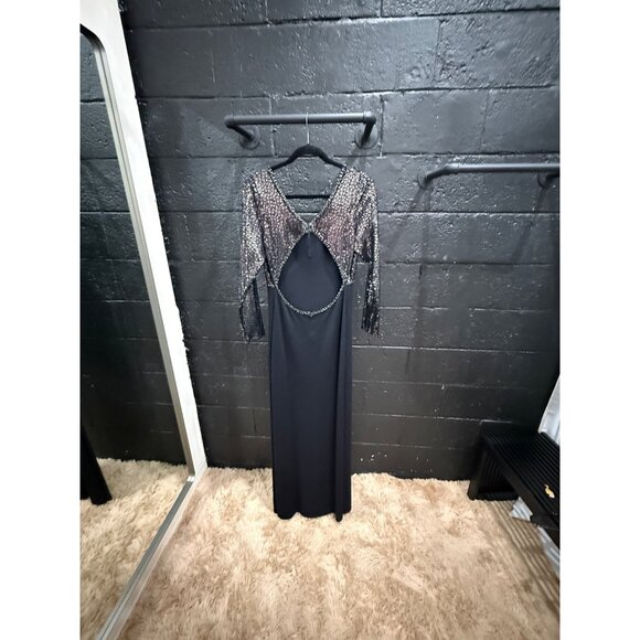 St. John Couture Black Sequin Long Sleeve Evening Gown - Picture 4 of 5